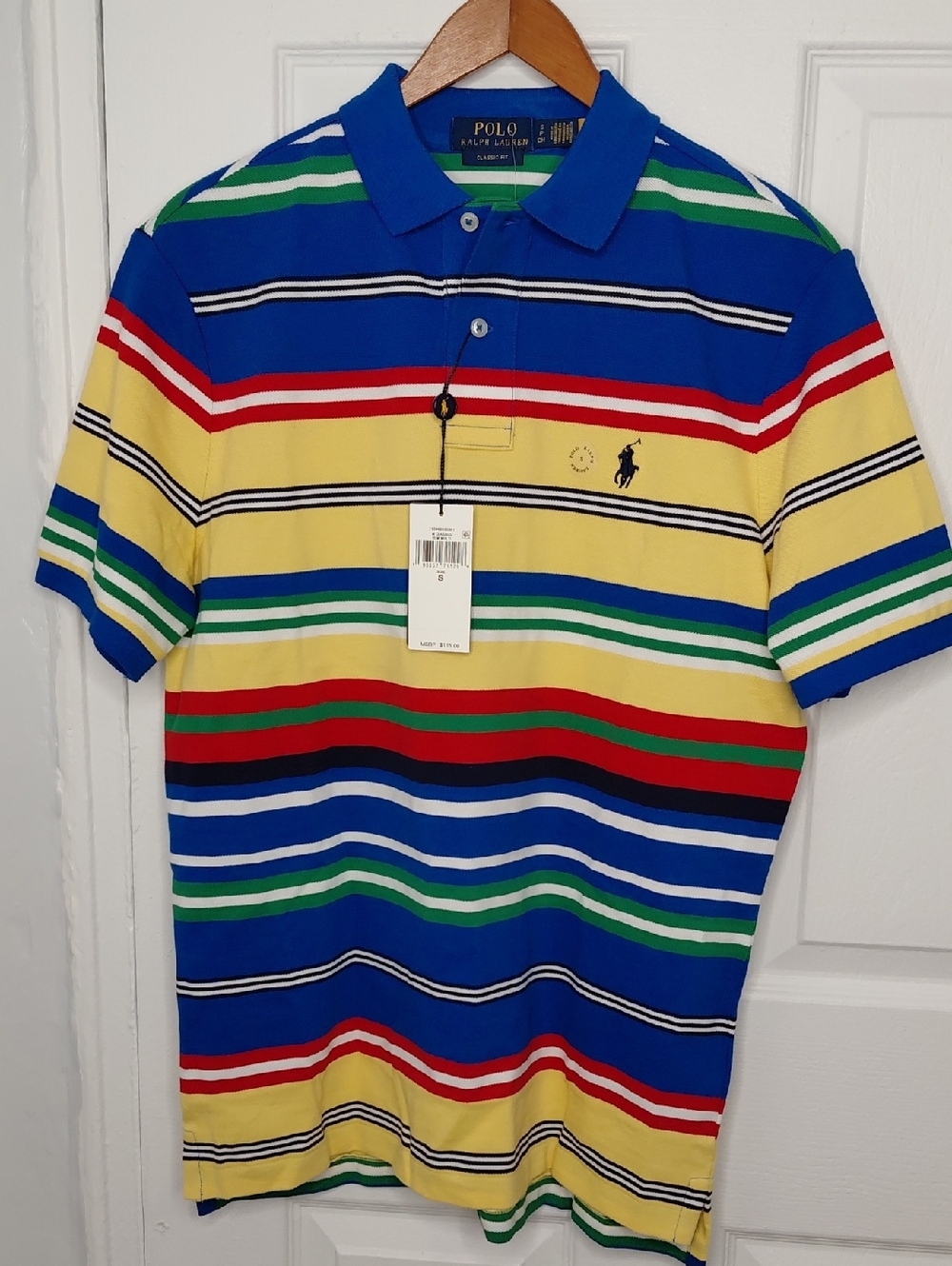CLASSIC 1990s 😎 Polo by Ralph Lauren Blue Multicolor Striped Polo Shirt
